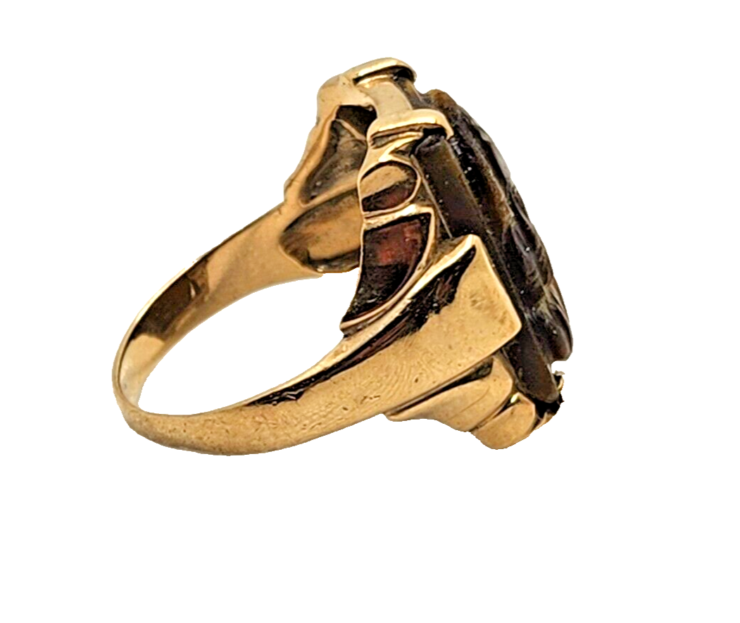 Men's Antique Carved Tigers Eye Intaglio 10K Yellow Gold Ring image 7