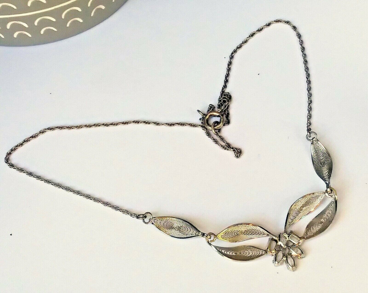 Gorgeous Vintage Sterling Silver & Crystal Filigree Necklace image 5
