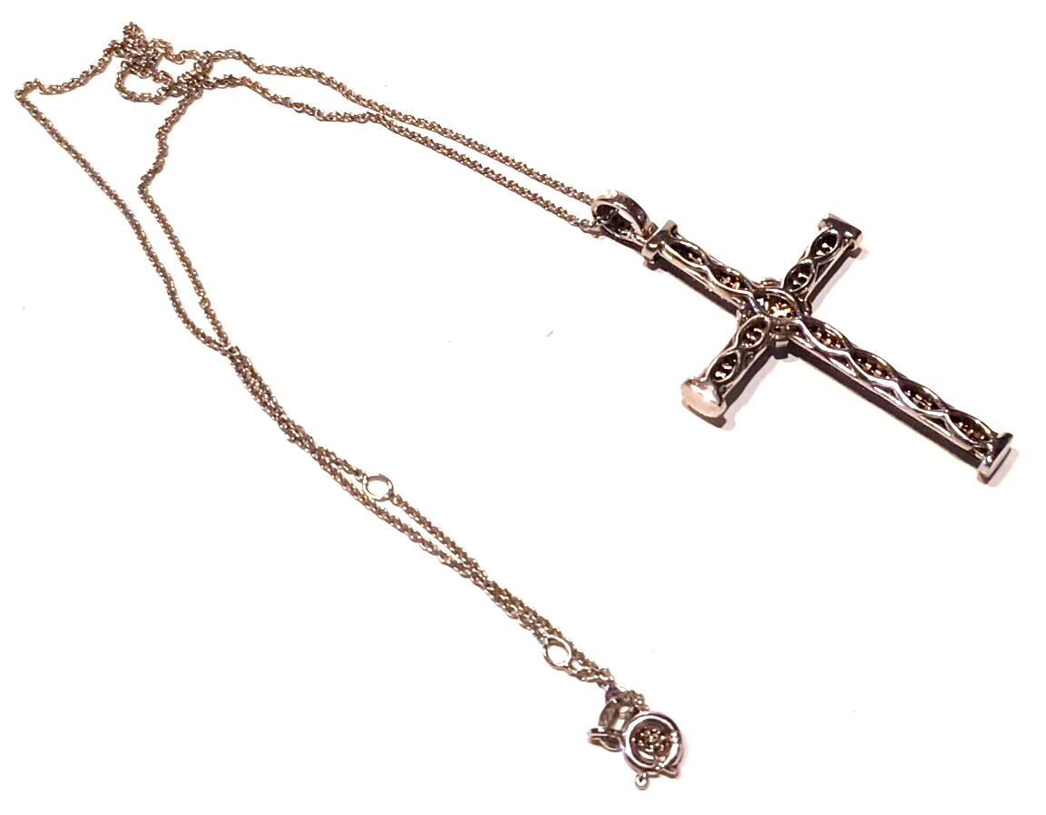 Round White & Black Diamond Cross Pendant w/ Sterling Silver Chain image 6