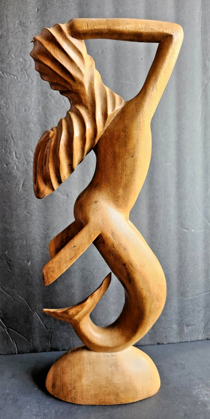 16" Tall Hand Carved Balinese Indonesia Wood Nude Mermaid Figurine image 5