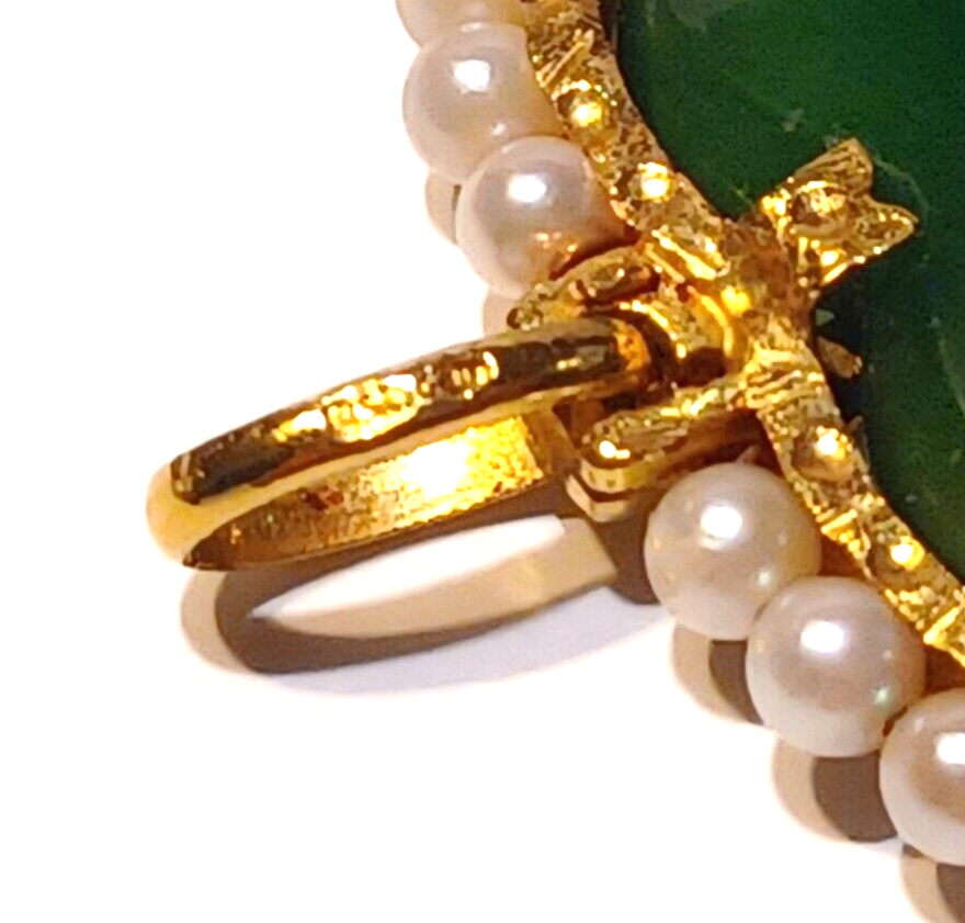 Imperial Jade Jadite Heart 18K Yellow Gold & Pearl Pendant image 8