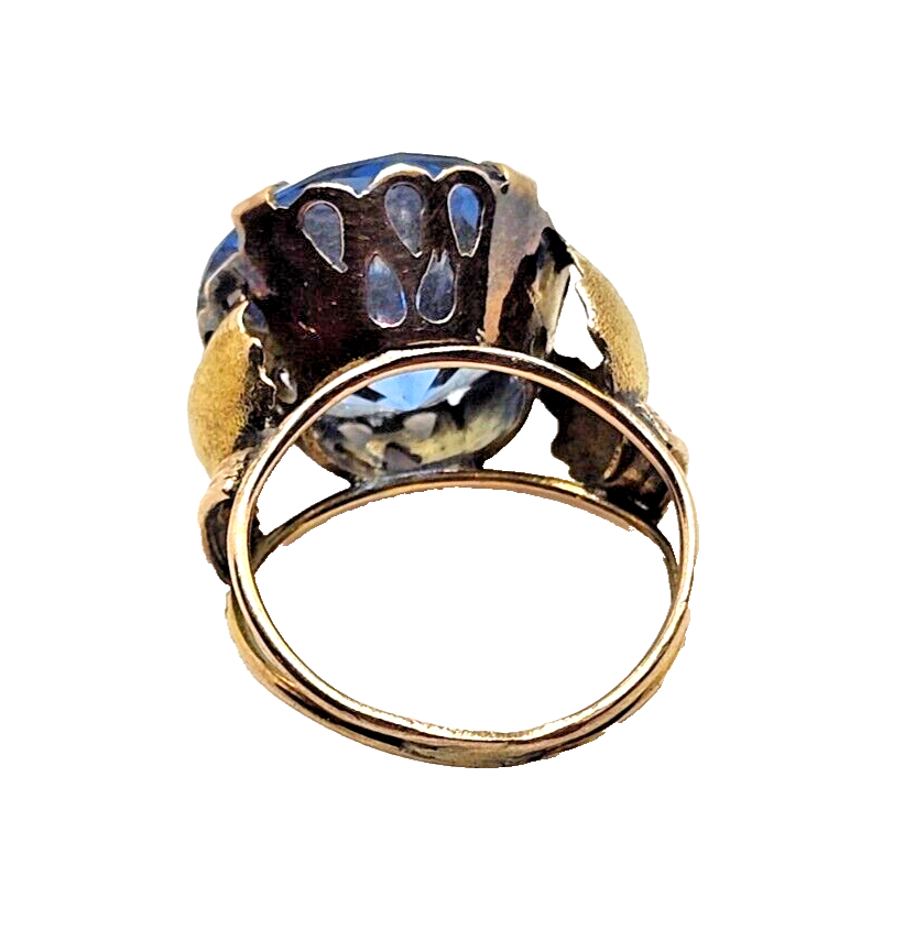 Antique Fancy Cut Blue Topaz & 14K Yellow Gold Ring image 6