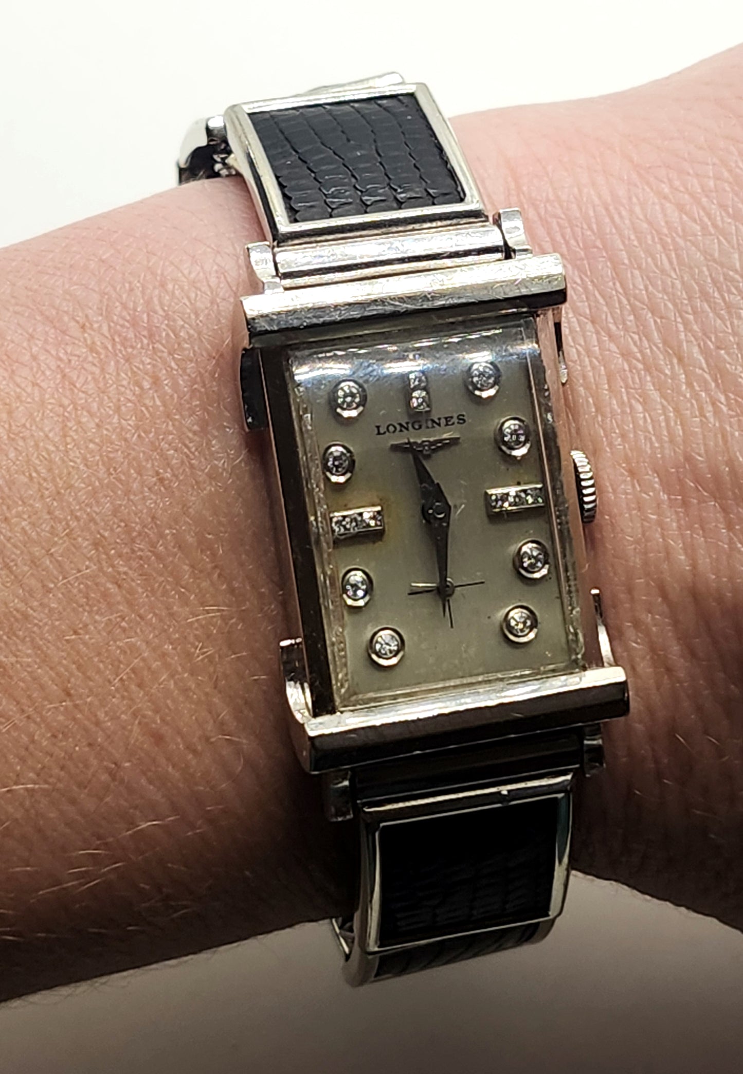 1940s Diamond Studded Longines Watch 14k White Gold image 5