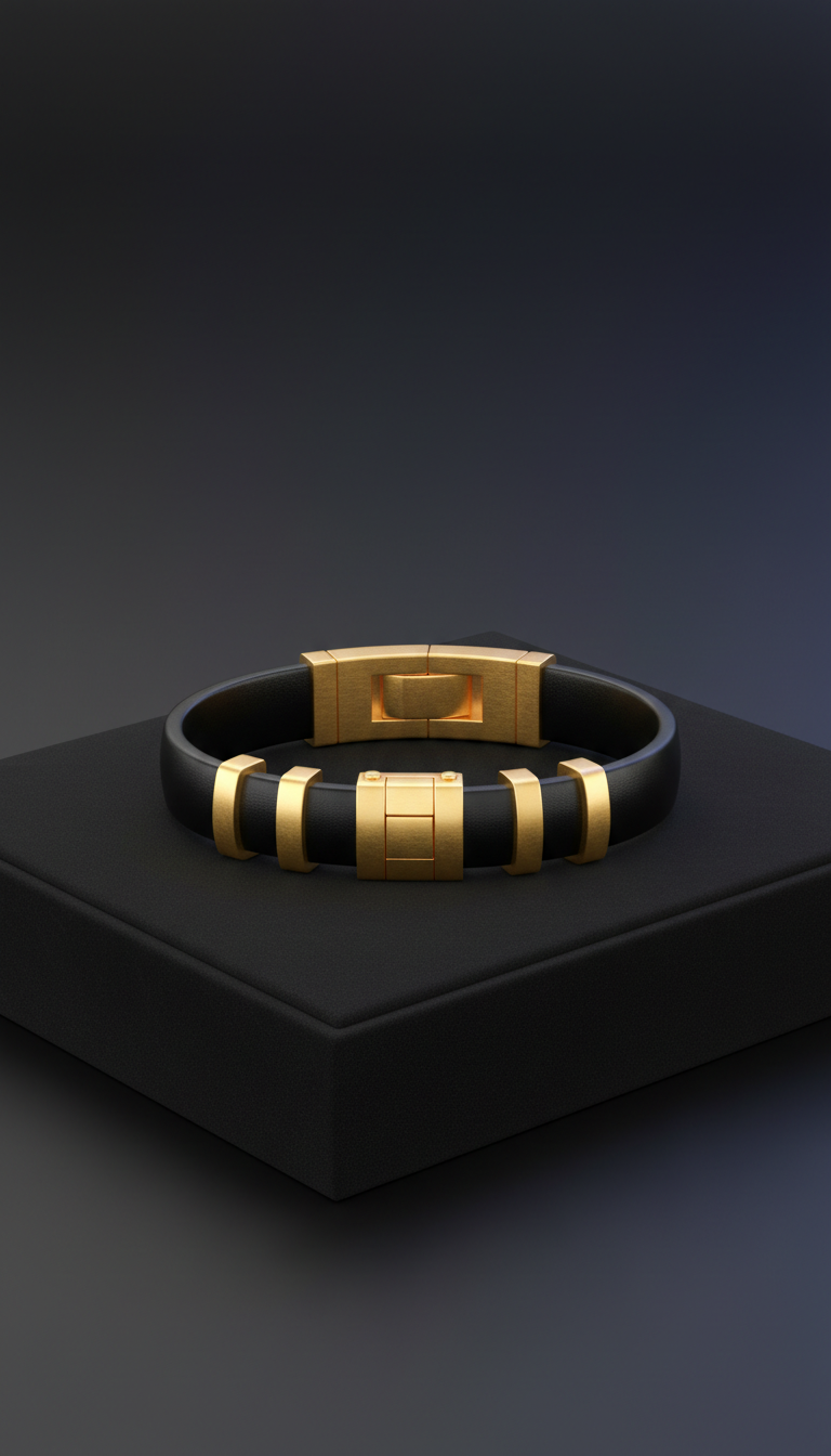 Black Leather Diamond Lock Bracelet