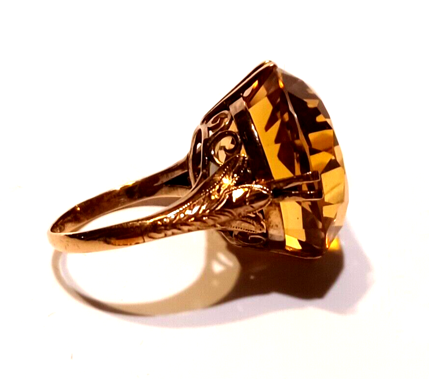 Antique Filigree 14K Yellow Gold & Large 35ct Citrine Ring image 7