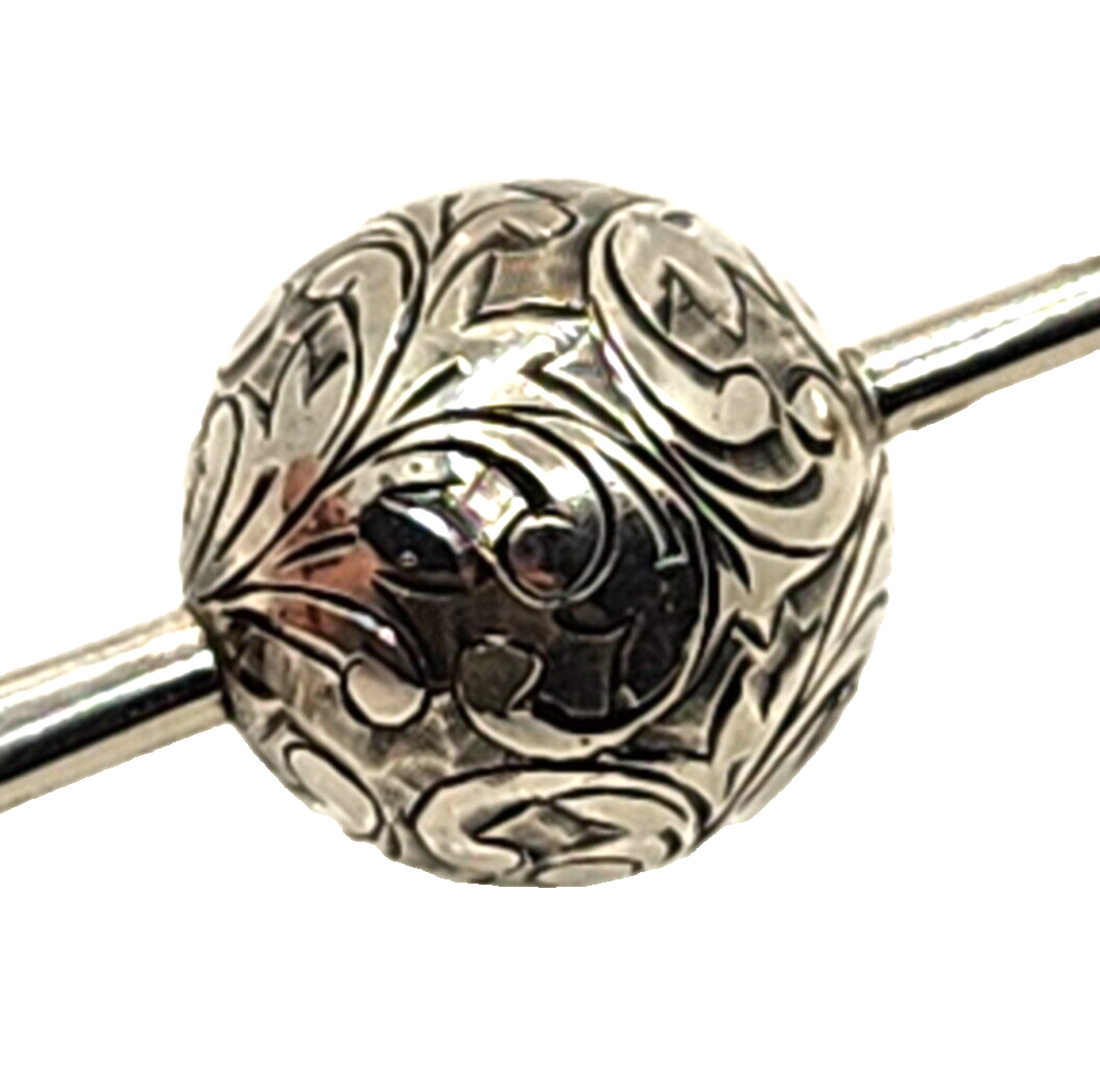 Vintage Sterling Silver & Pearl Japanese Hairpin Etched Scroll Ball image 6