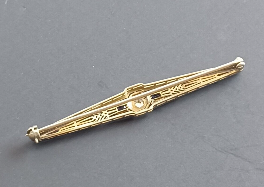Antique Art Deco Diamond Sapphire & Platinum Bar Pin image 7
