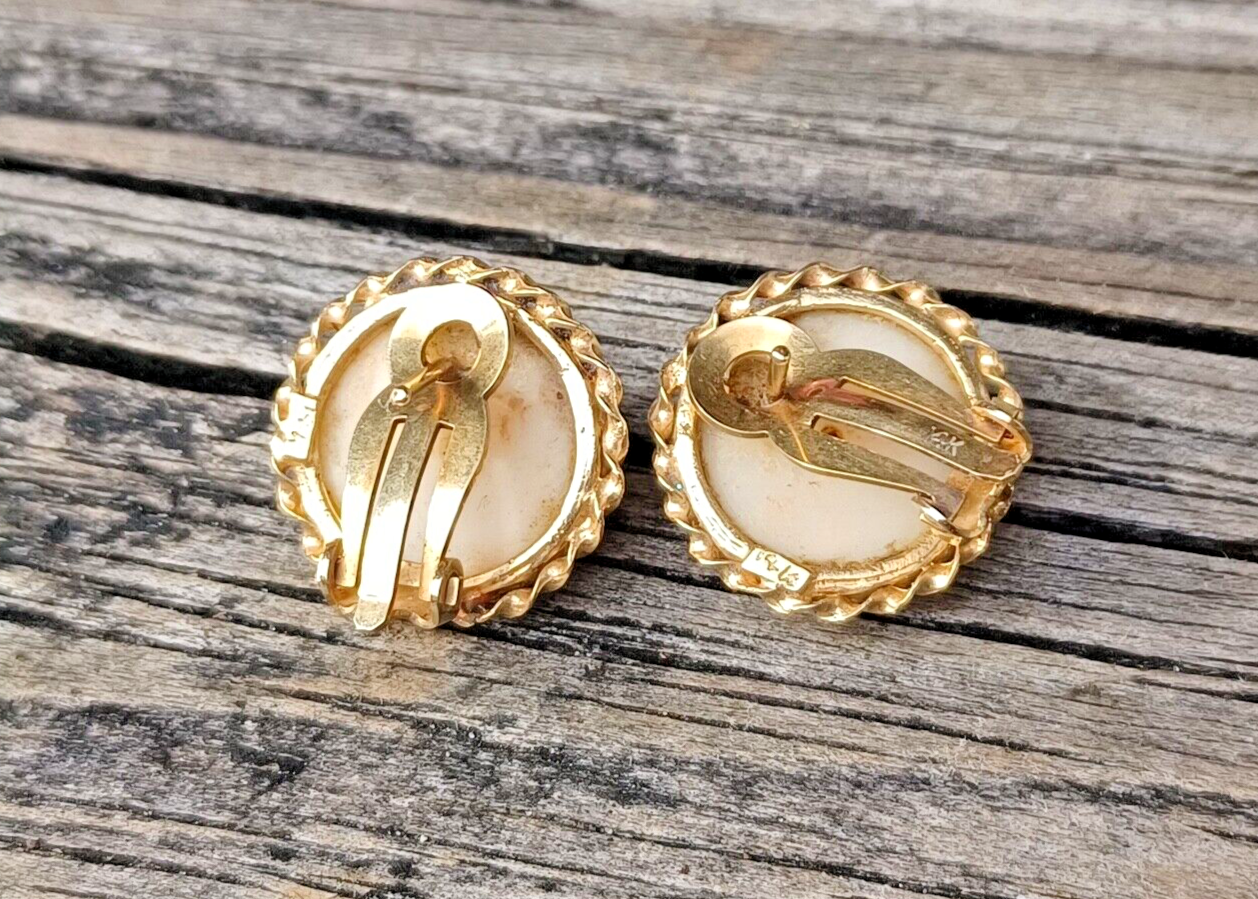 Genuine 13MM Natural Angel Skin Coral 14k Yellow Gold Omega Back Earrings image 5