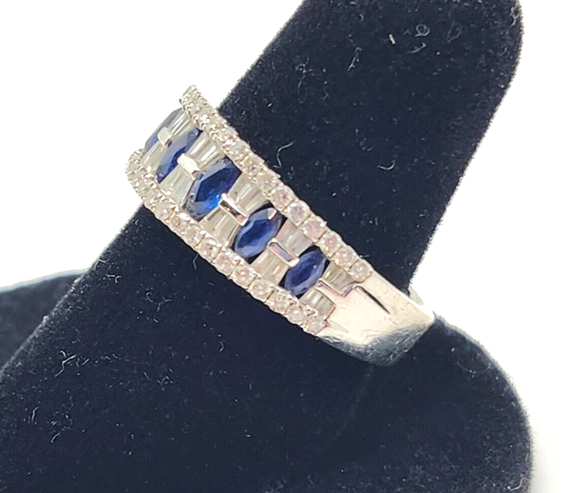 Diamond & Sapphire 18k White Gold Wedding Band or Anniversary Ring image 5