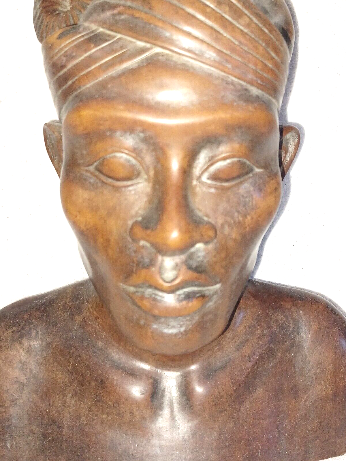 Antique African Woman Wood Carved Tribal Bust Headpiece w/ Flower Sculpture image 4