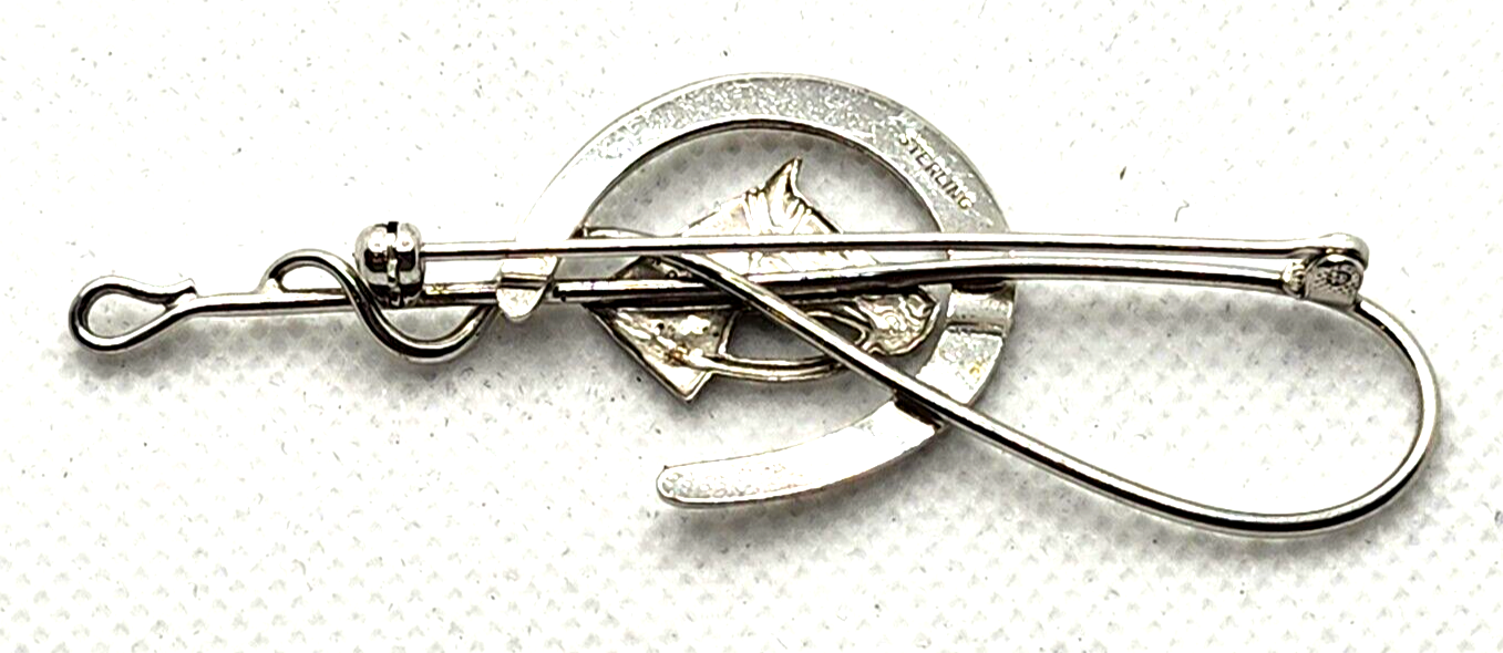 Sterling Silver Equestrian Horse Head & Horseshoe Pin Brooch image 2