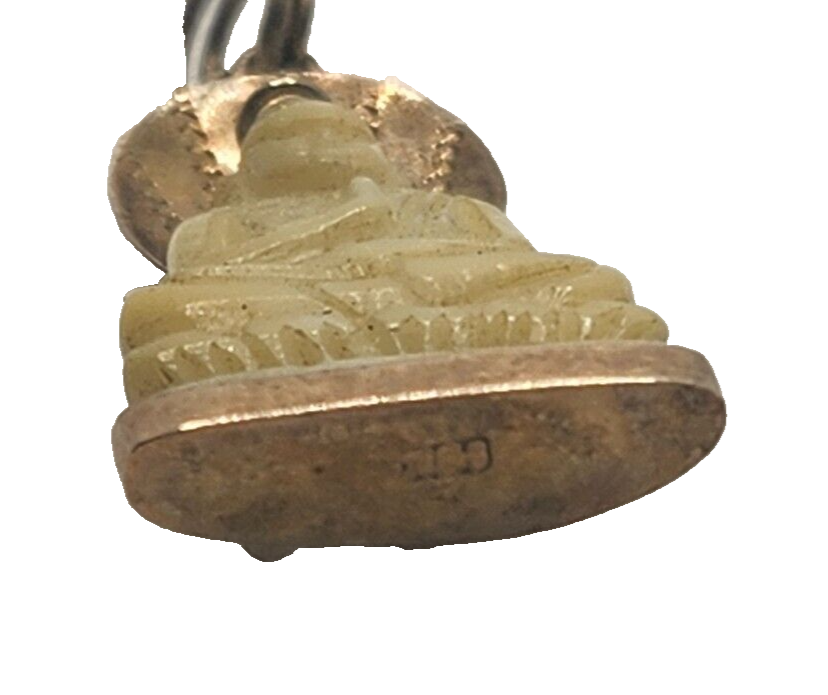 Rare Antique Carved White Jade Meditating Buddha 18k Yellow Gold Pendant image 4