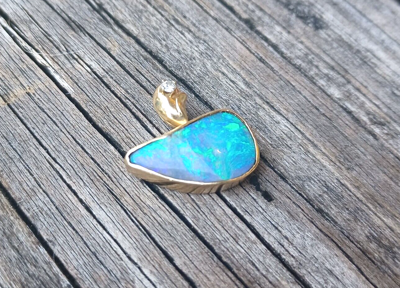 Natural Boulder Opal & Diamond 14K Yellow Gold Pendant image 1