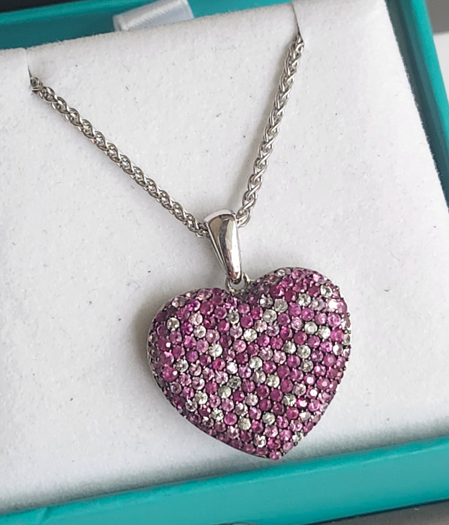EFFY Sterling Silver & Pink Sapphire Splash Heart Pendant Necklace image 1