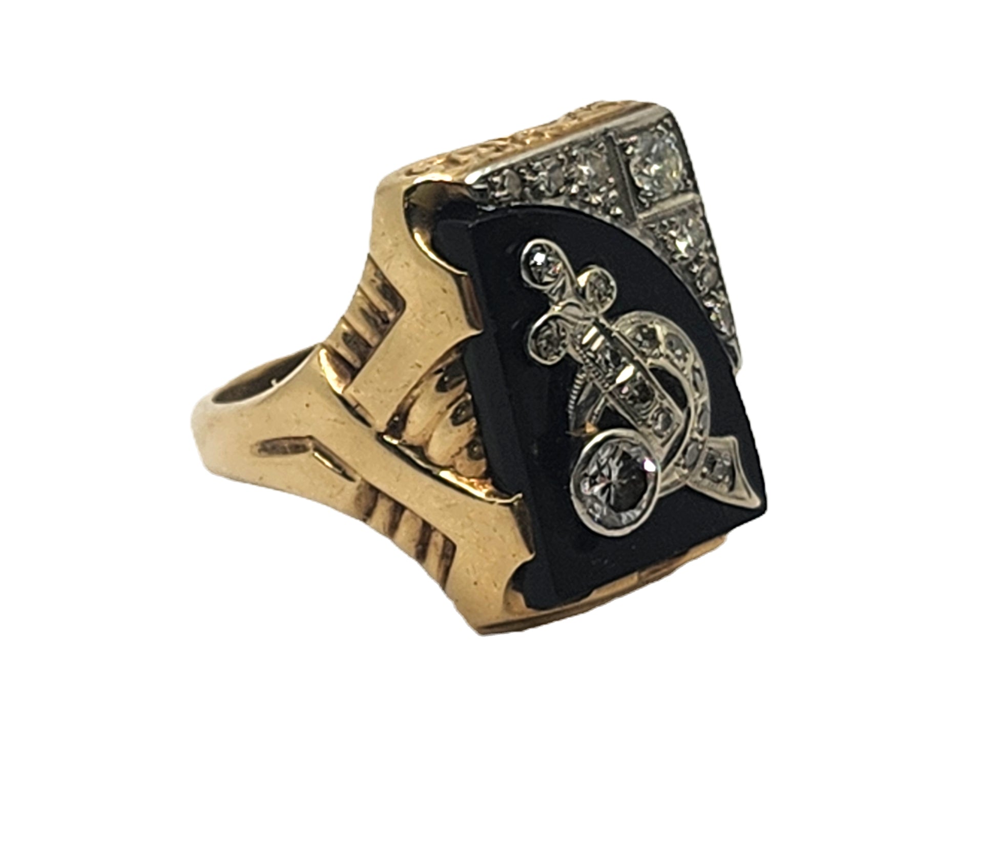 Vintage Men's Shriners Masonic Diamond Onyx & 10k Gold Ring image 3