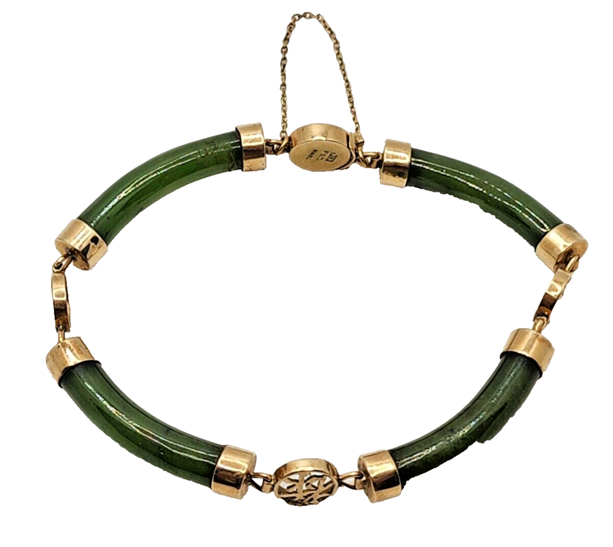 Vintage Chinese 14K Yellow Gold & Jade Link Bracelet image 3