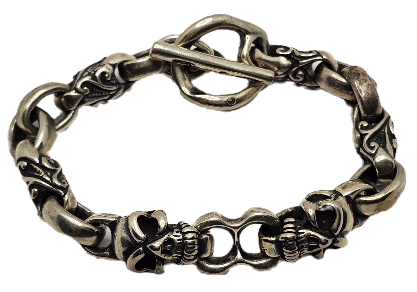 BWL Bill Wall Leather Double Good Luck Skull Sterling Silver Toggle Bracelet image 2