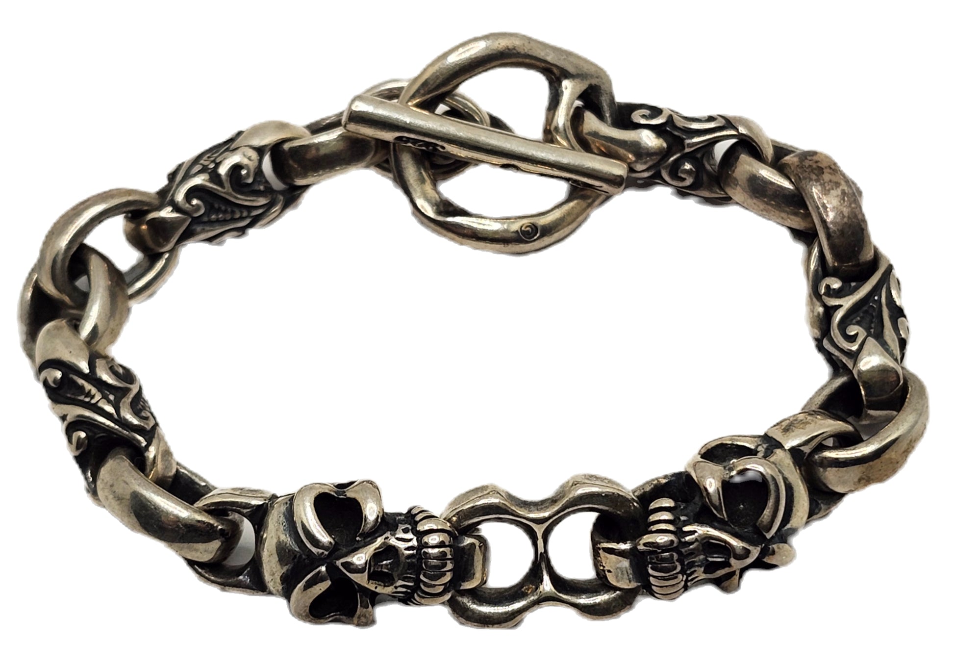 BWL Bill Wall Leather Double Good Luck Skull Sterling Silver Toggle Bracelet image 2