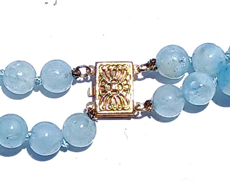 Antique Graduating Double Strand Aquamarine Crystal & 14K Gold Bead Necklace image 7
