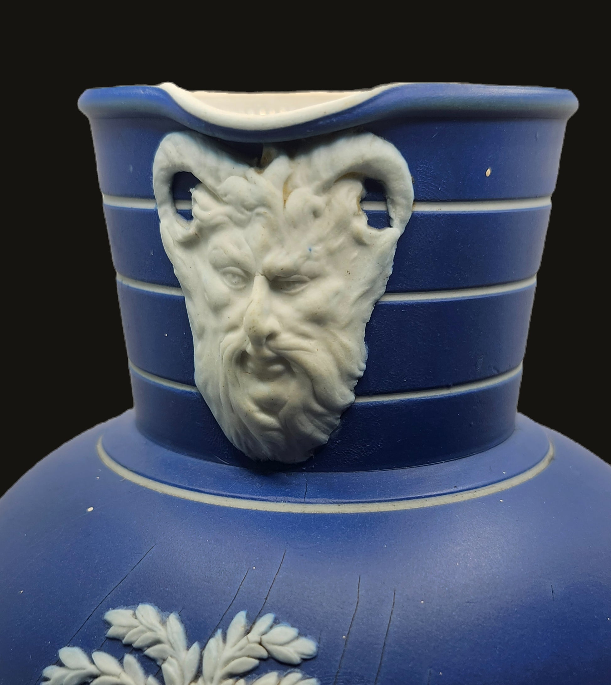 Antique Wedgewood England Cobalt Blue Jasperware Doric Jug Muses image 1