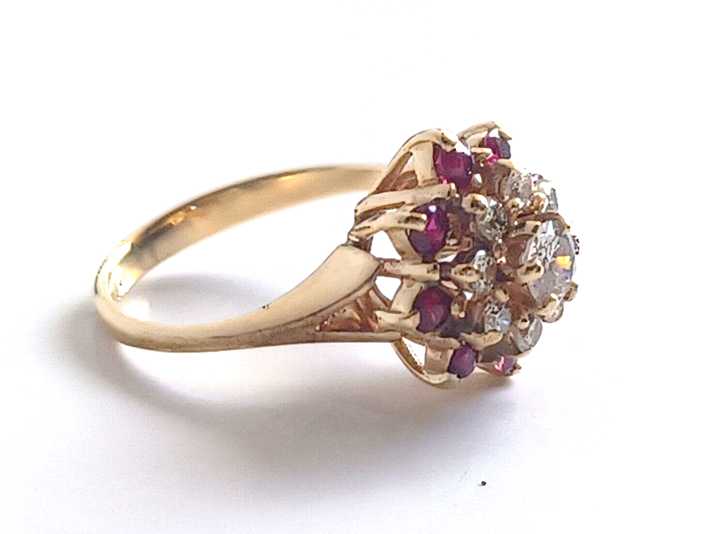 Vintage .75ct Ruby & Diamond 14K Yellow Gold Cluster Ring image 6