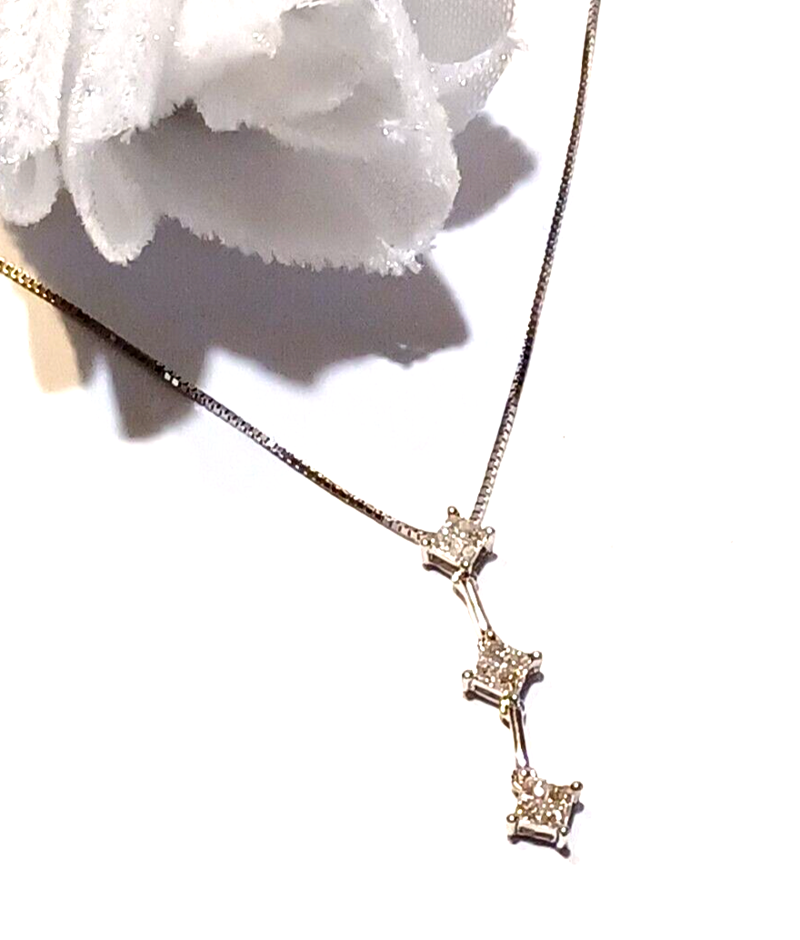 1.2CT Princess 3 Stone Diamond 14K Pendant w/ 14K White Gold Box Chain image 2