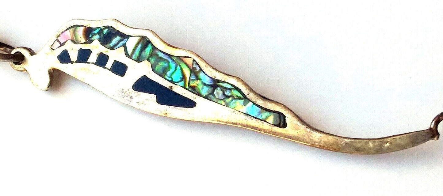 Vintage Artisian Mexico Sterling Silver Abalone Onyx & MOP Necklace by Nia image 3