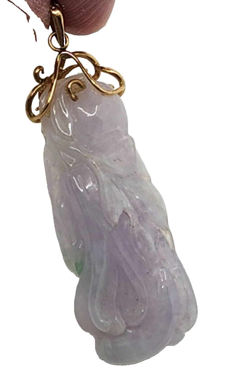 Antique Chinese Carved Purple Jade & 14k Yellow Gold Pendant image 4
