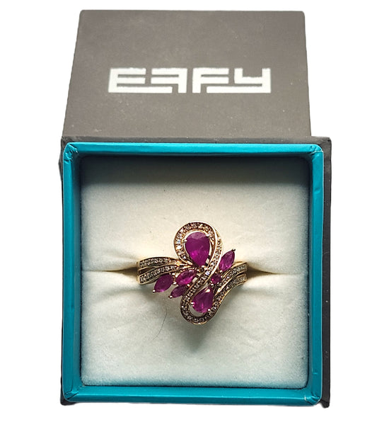 New! Effy Ruby & Diamond 14kYellow Gold Ring in Box image 0