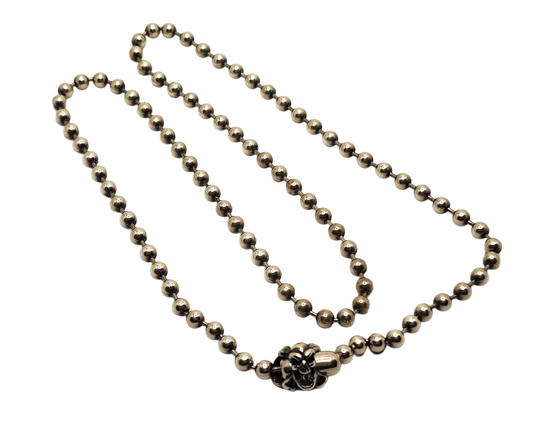 BWL Bill Wall Leather Sterling 4mm Ball Chain Skull Crossbones 24" Necklace image 0