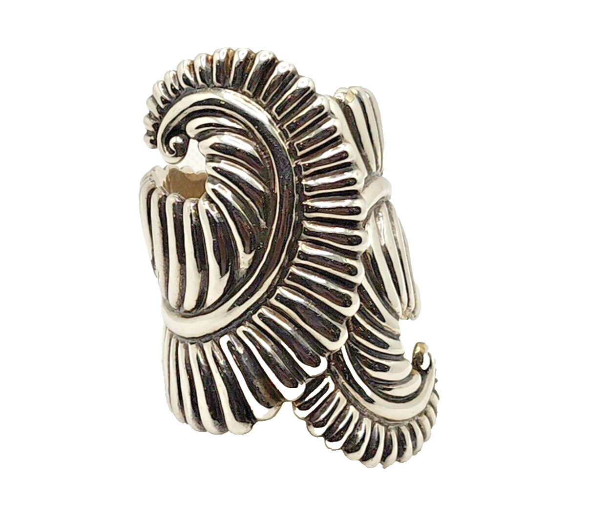 Vintage Taxco Mexican 925 Sterling Silver Clamper Fern Leaf Cuff Bracelet image 0