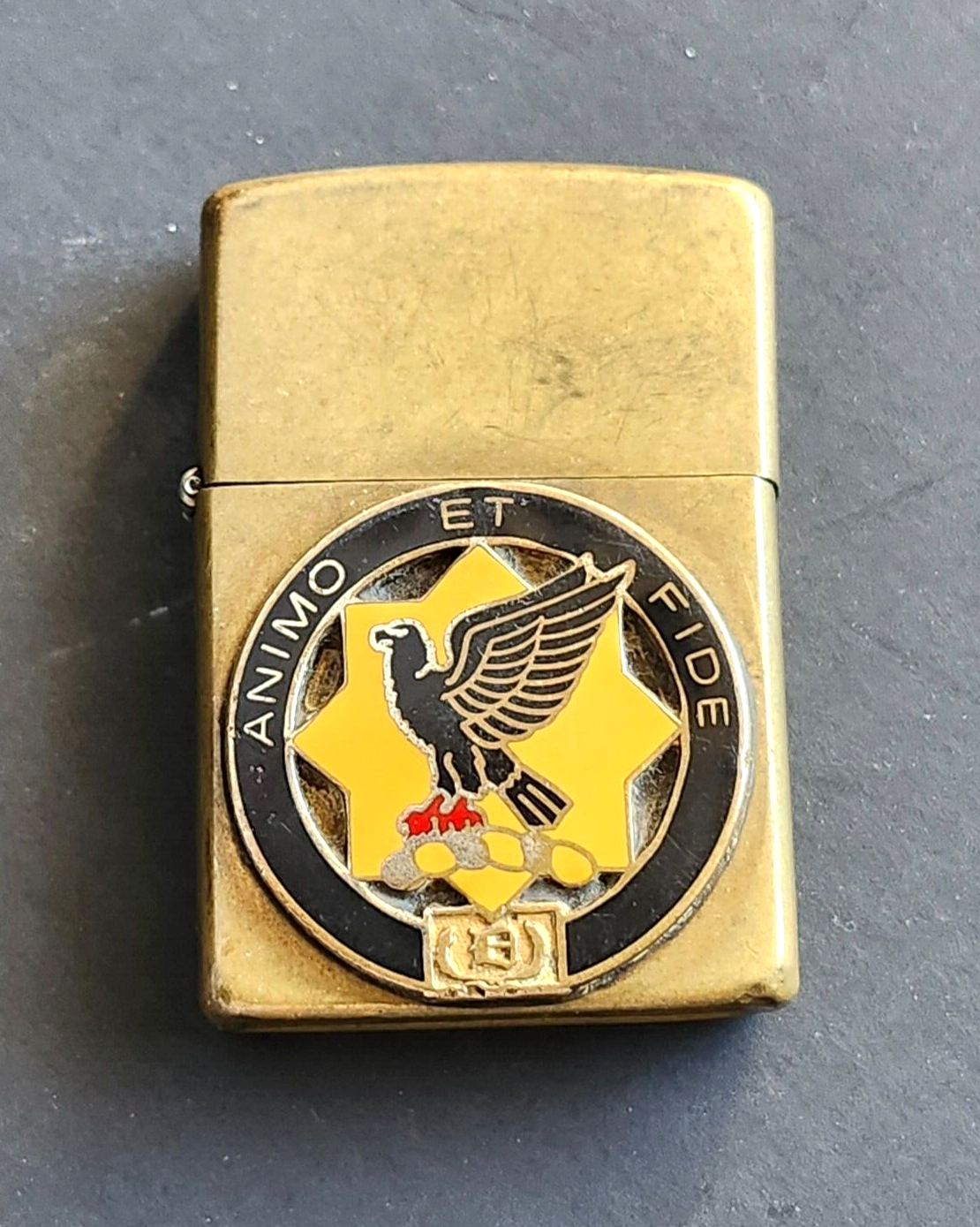 Zippo Lighter w/ WWII US Army 1st Cavalry Regiment Unit ANIMO ET FIDE Insignia image 2
