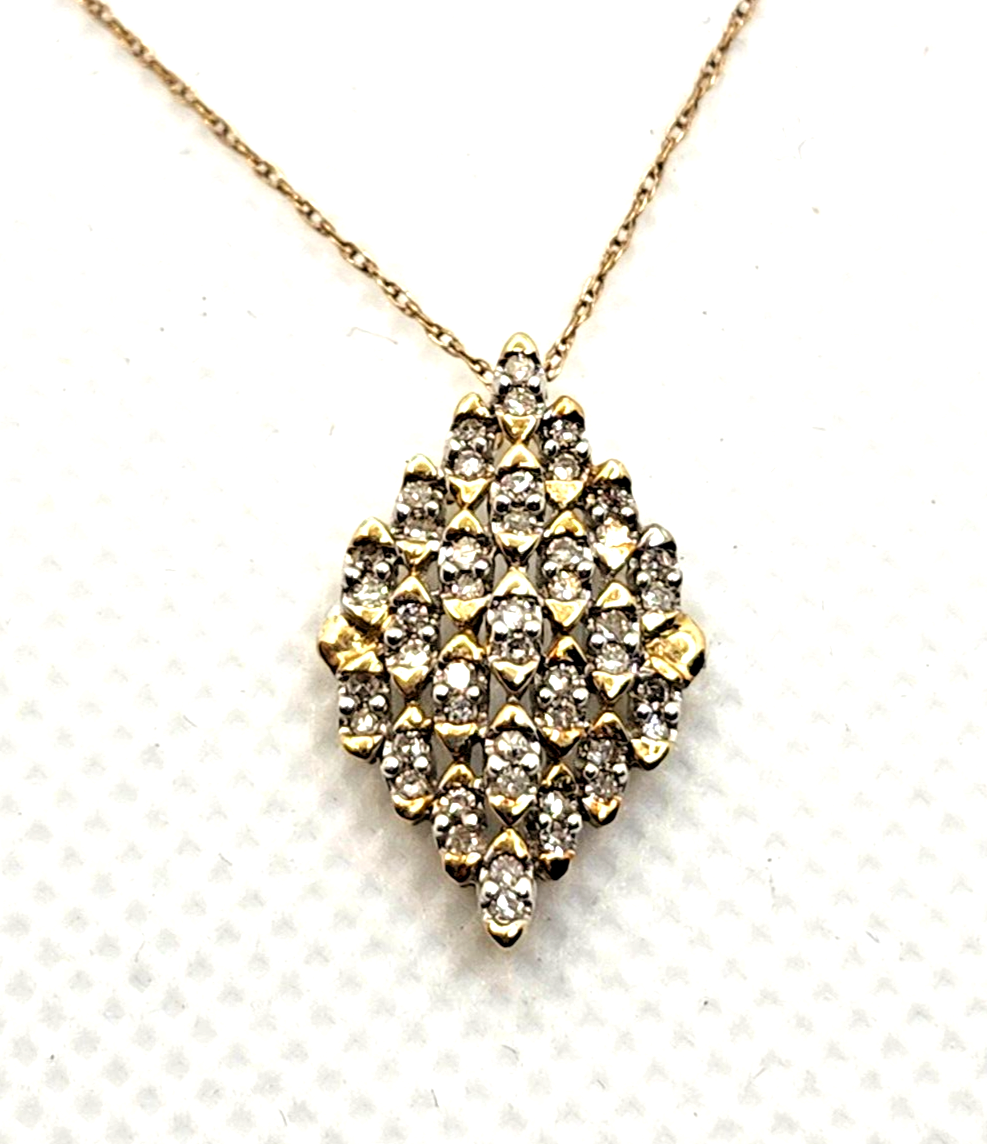 Vintage Chic 1ct Diamond Cluster 10k Yellow Gold Pendant Necklace image 1