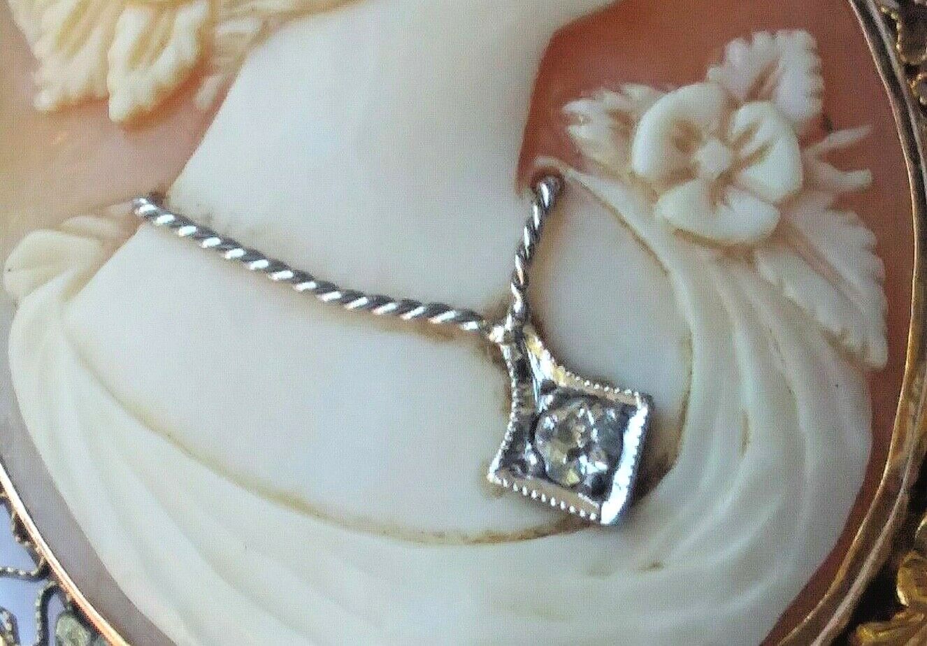 Antique Victorian Shell Cameo Diamond Necklace 10k Yellow Gold Brooch Pendant image 4