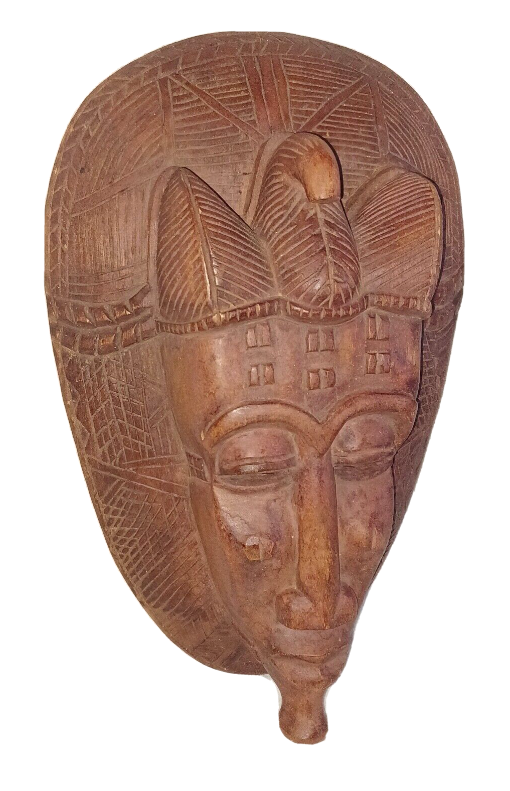 Vintage African Hand Carved Wood Warrior Tribal Mask ~ Solid 7+ lbs & 19.5" Tall image 2