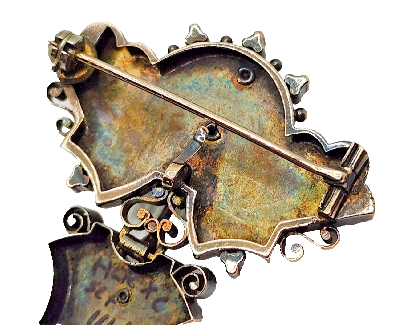 Antique Victorian 1800's Seed Pearl Enamel & 14k Gold Bar Brooch or Pendant image 5