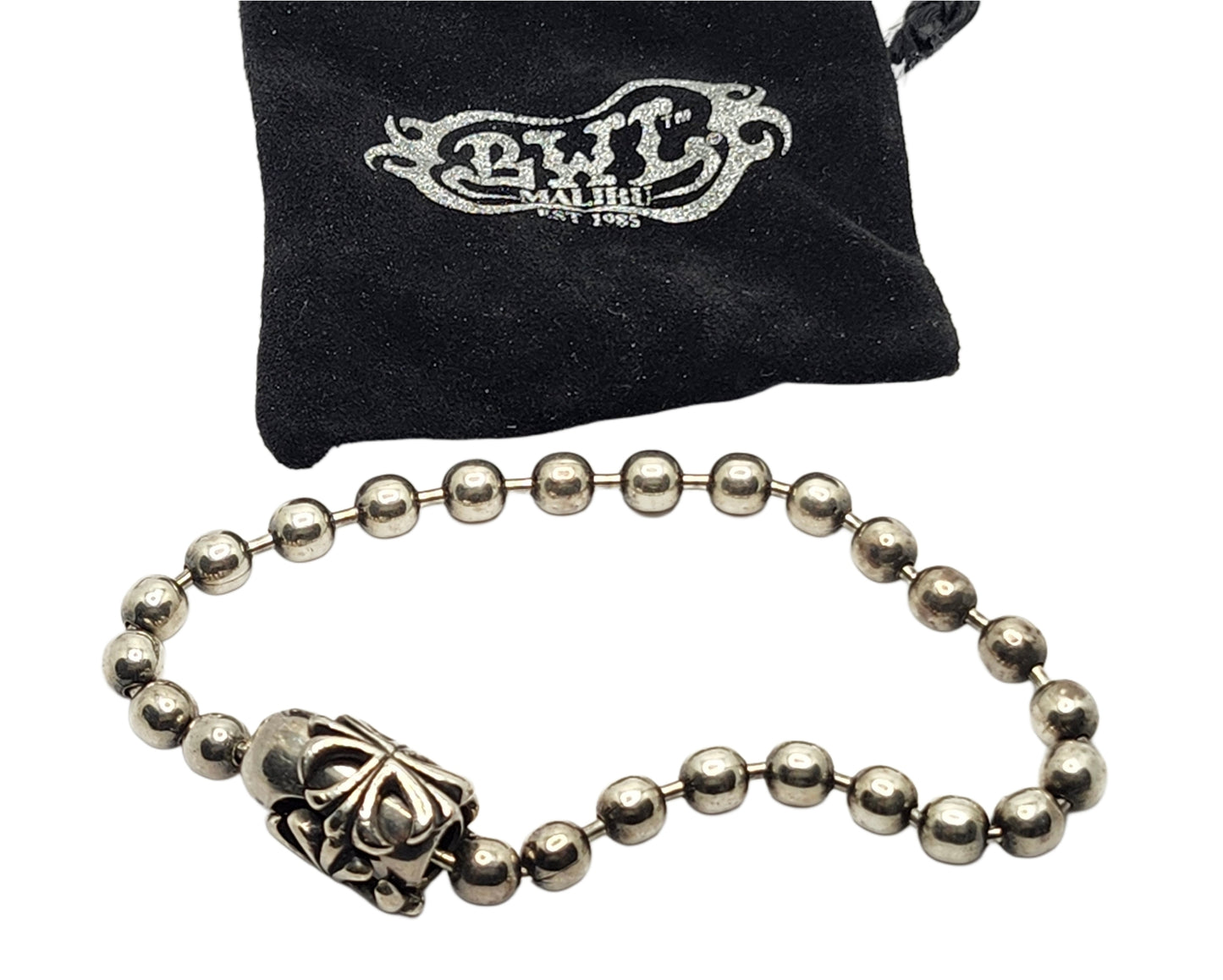 BWL Bill Wall Leather Sterling Silver Ball Chain Bracelet w/ Cross Basket image 0