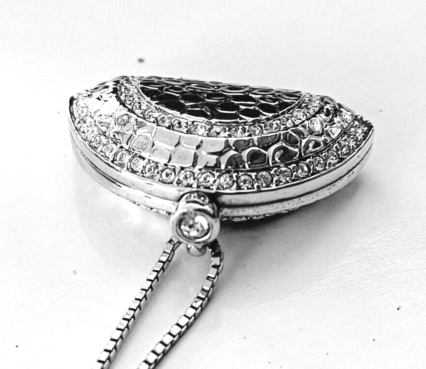 Swaroski Crystal Signed Silver Toned Purse Pendant & Chain image 6