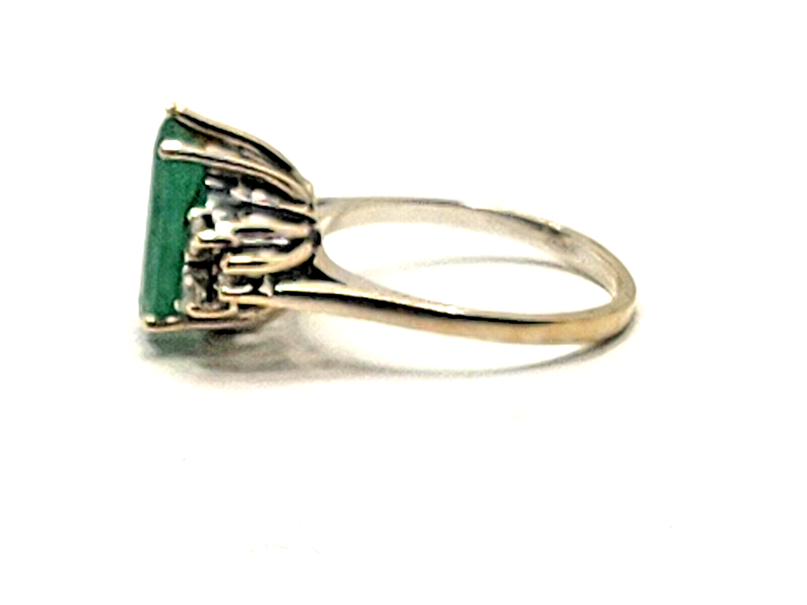 Large Pear Shaped Emerald & Diamond 18k White Gold Ring image 5
