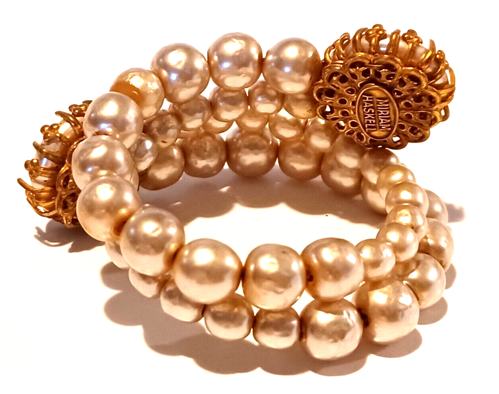 RARE Vintage Miriam Haskell 4pc Pearl & Goldtone Set Signed image 11