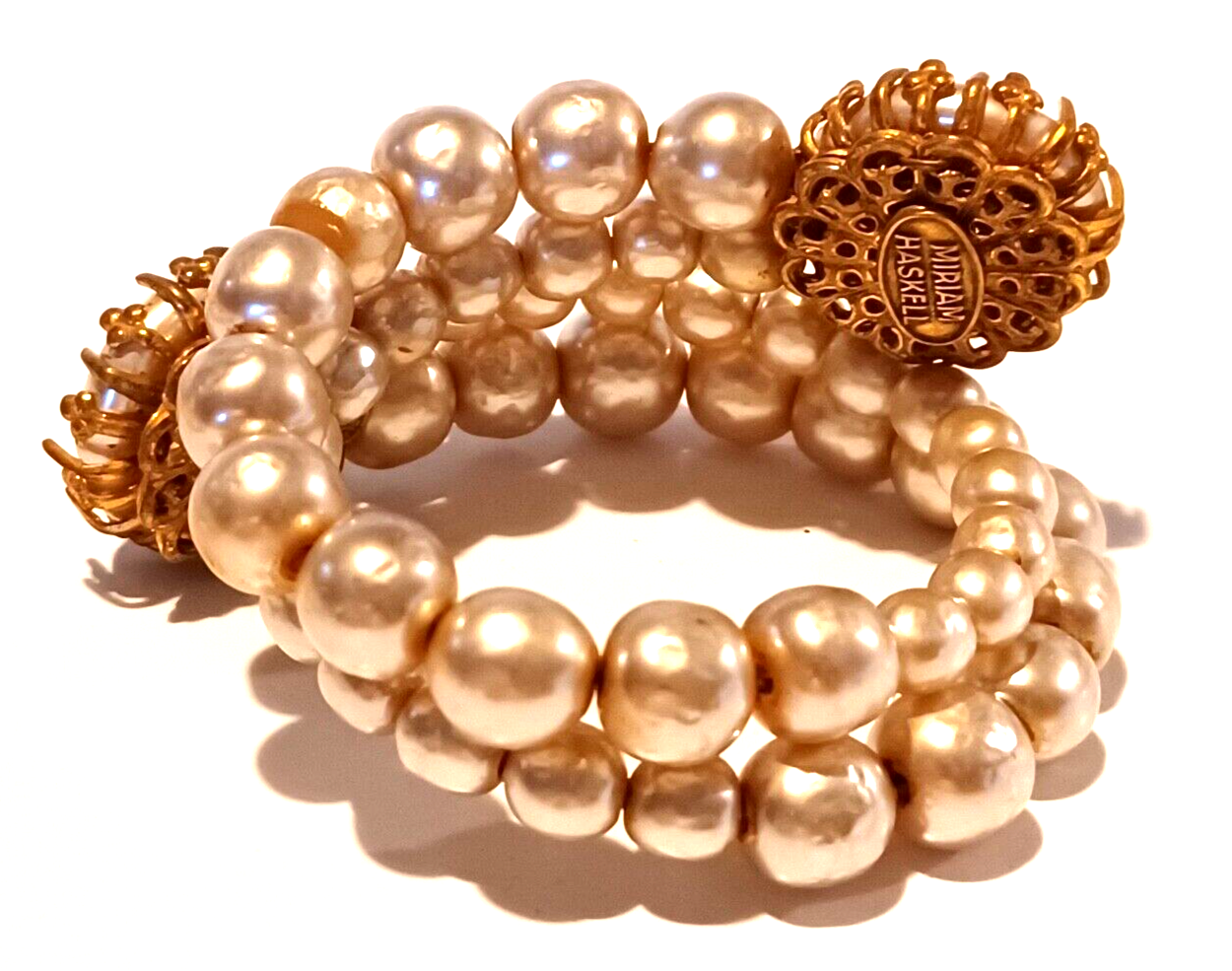 RARE Vintage Miriam Haskell 4pc Pearl & Goldtone Set Signed image 11