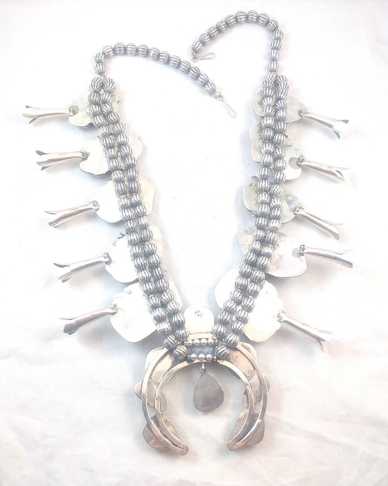 Native American Signed Squash Blossom Turquoise Coral & Sterling Silver Necklace image 10