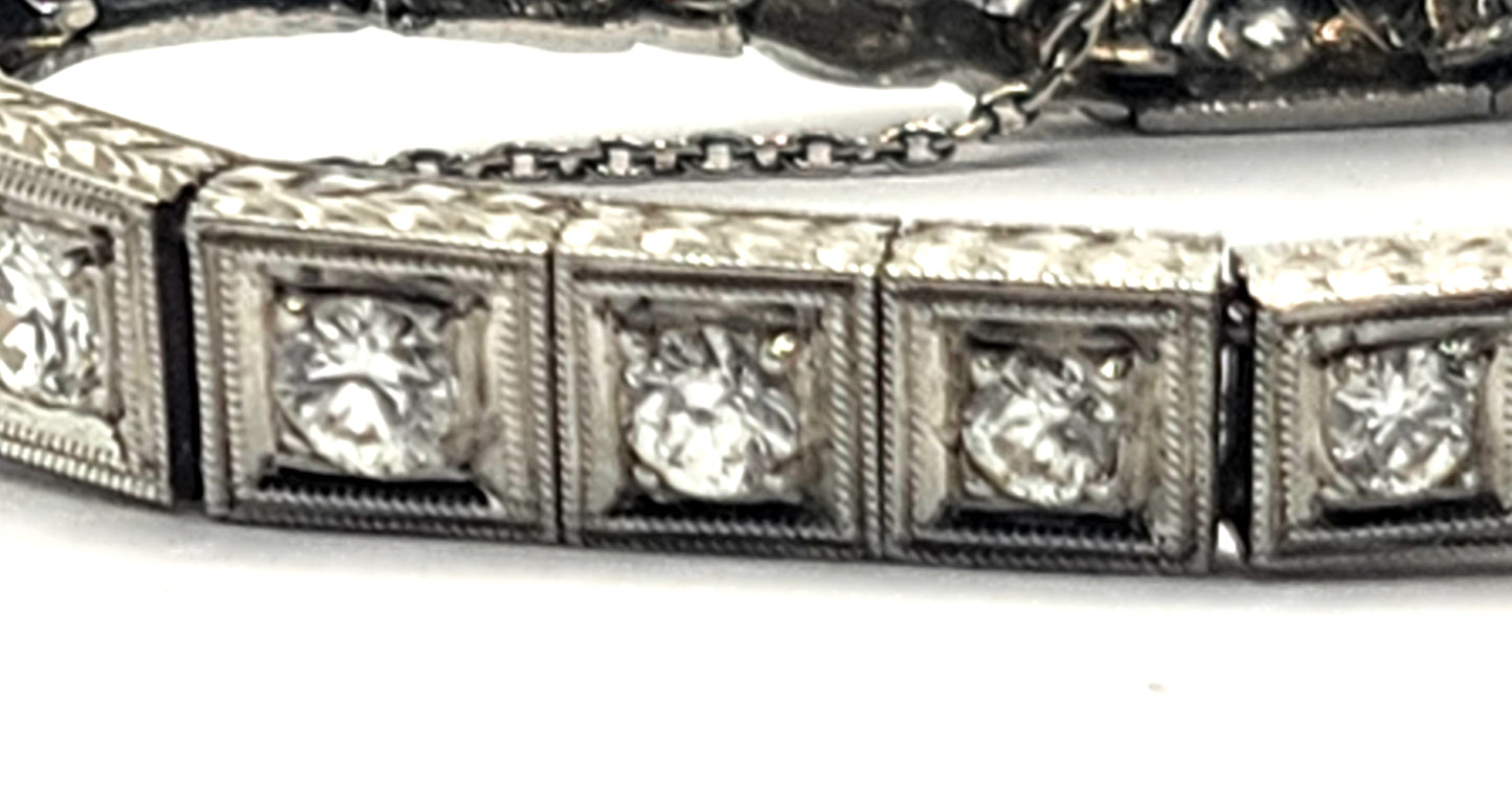 Antique Art Deco Filigree Platinum 3ct Diamond & Sapphire Bracelet image 9
