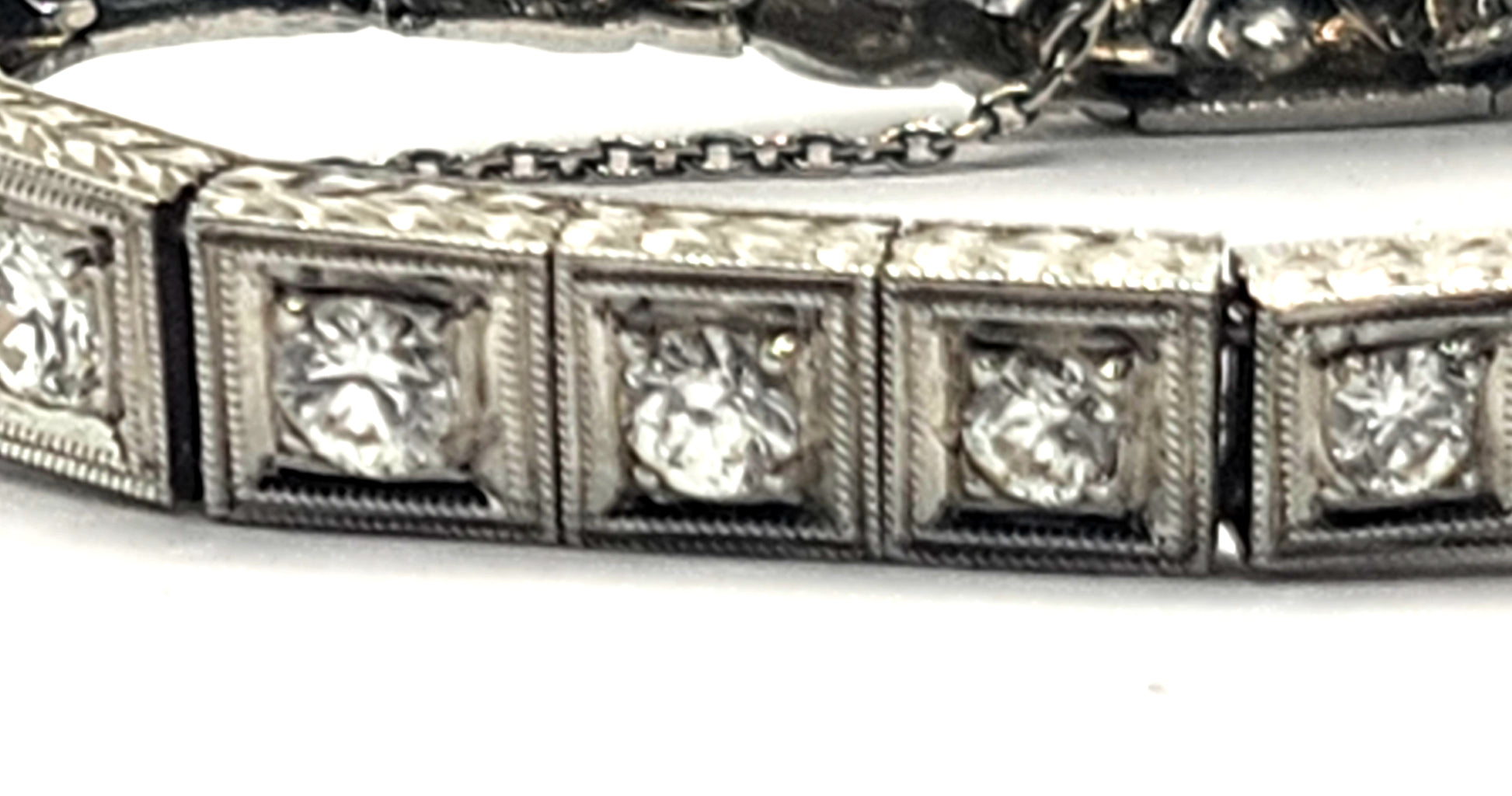 Antique Art Deco Filigree Platinum 3ct Diamond & Sapphire Bracelet image 9