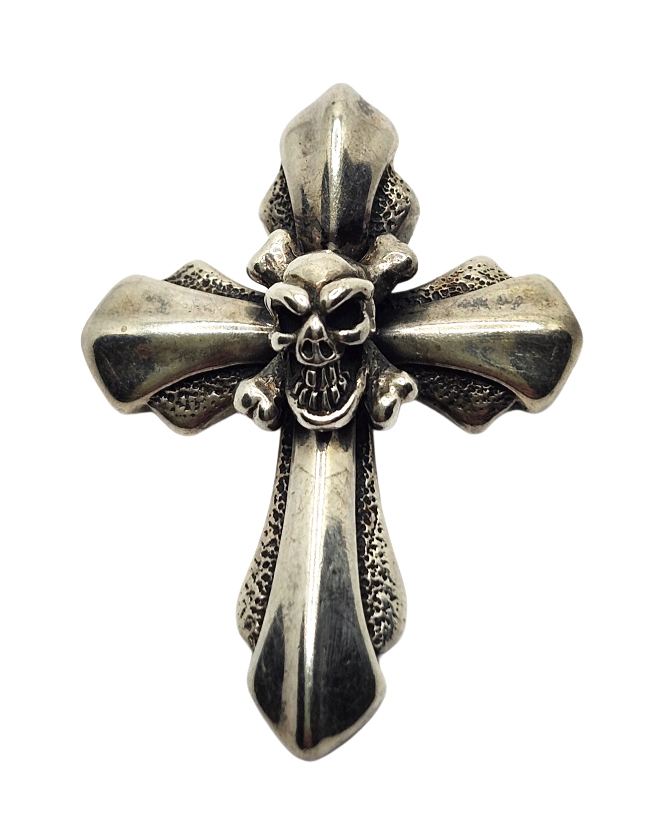BWL Bill Wall Leather Sterling Silver Cross w/ Skull Crossbones Pendant image 1