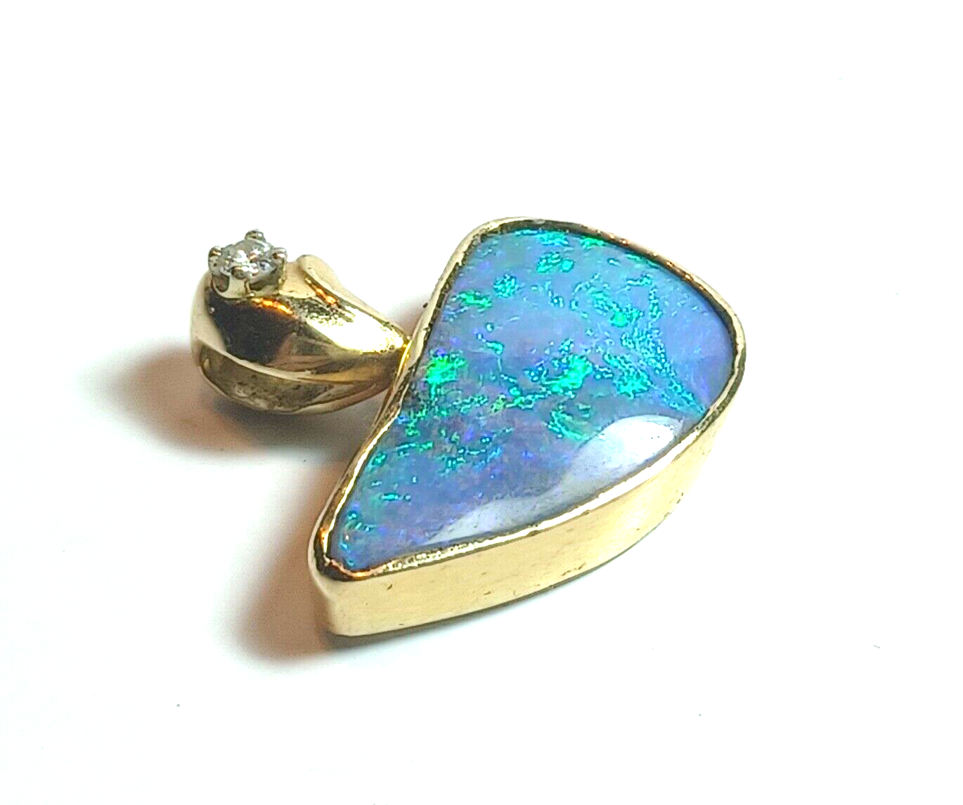 Natural Boulder Opal & Diamond 14K Yellow Gold Pendant image 6