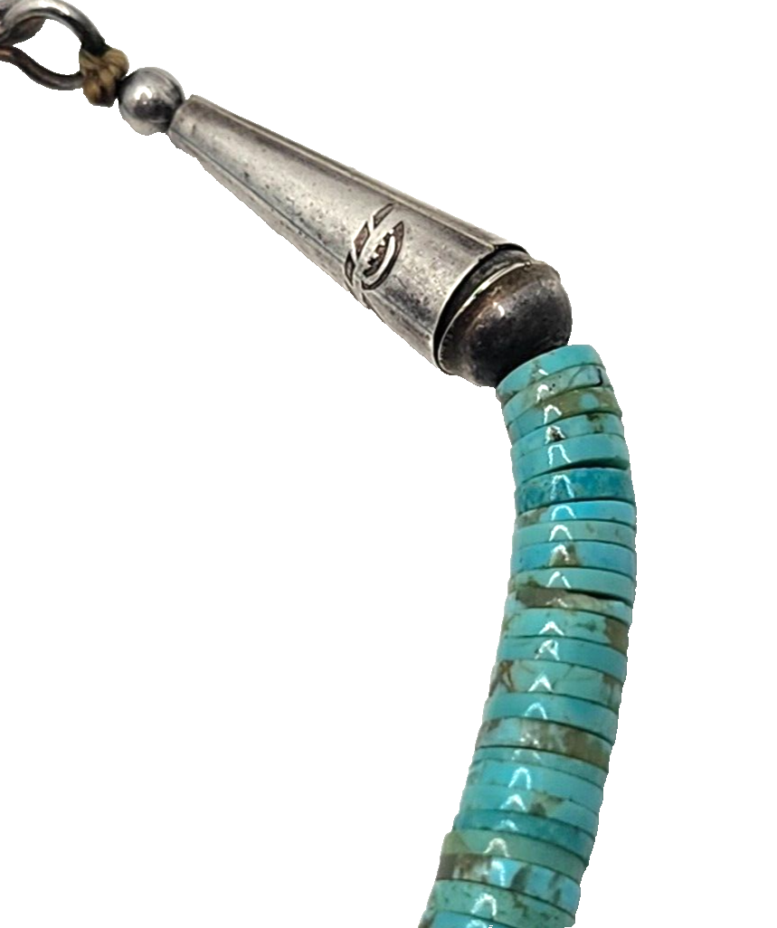 Native American Navajo Graduated Bead Disc Turquoise & Sterling Necklace image 7