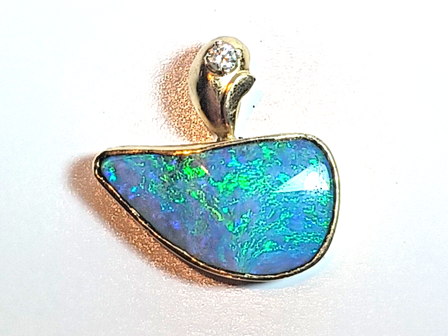 Natural Boulder Opal & Diamond 14K Yellow Gold Pendant image 4