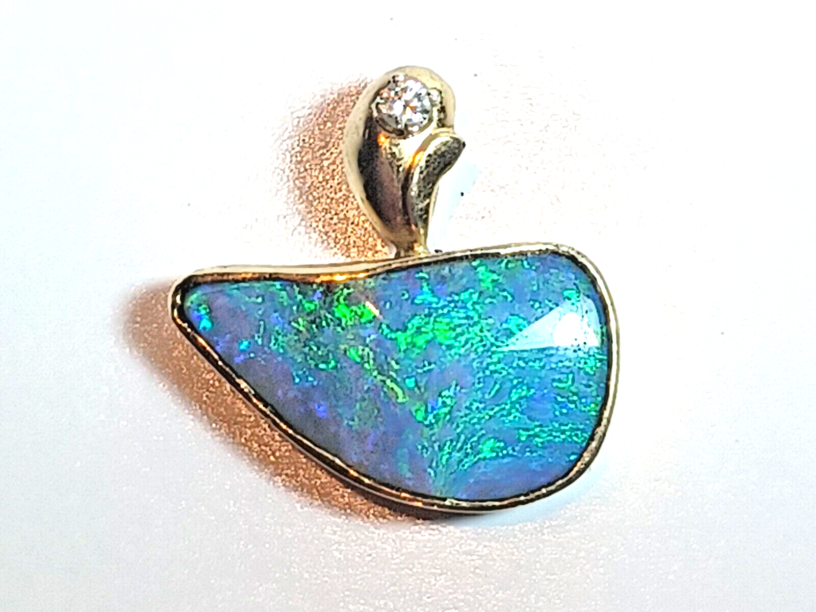 Natural Boulder Opal & Diamond 14K Yellow Gold Pendant image 4