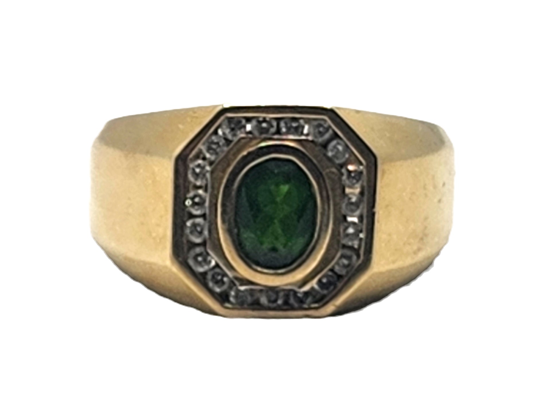 Vintage Emerald & Diamond 10k Yellow Gold Men's Ring image 1